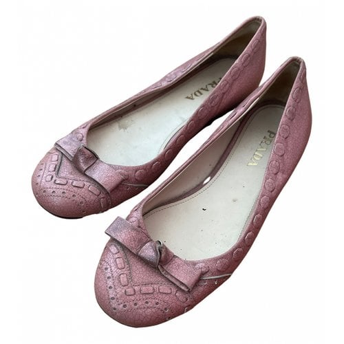 Pre-owned Prada Leather Ballet Flats In Pink