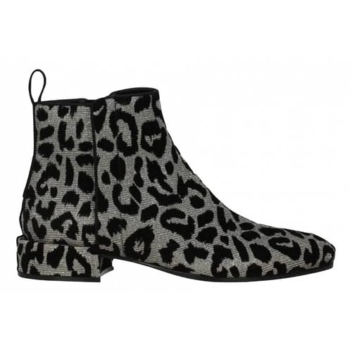 Pre-owned Dolce & Gabbana Velvet Ankle Boots In Grey