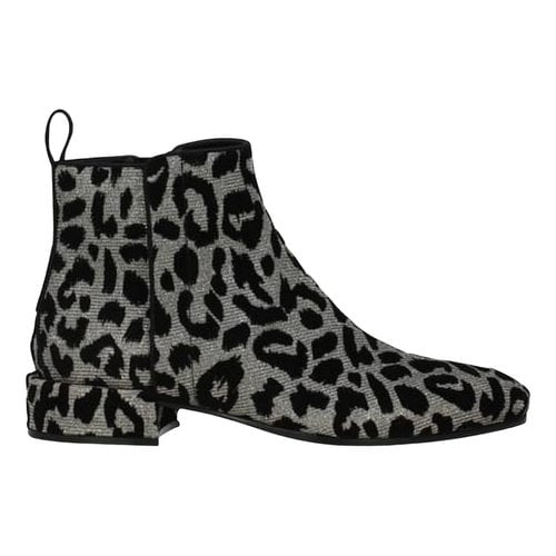 Pre-owned Dolce & Gabbana Velvet Ankle Boots In Silver