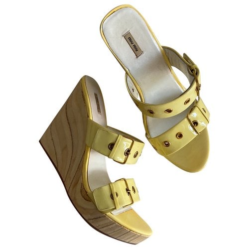 Pre-owned Miu Miu Patent Leather Sandals In Yellow