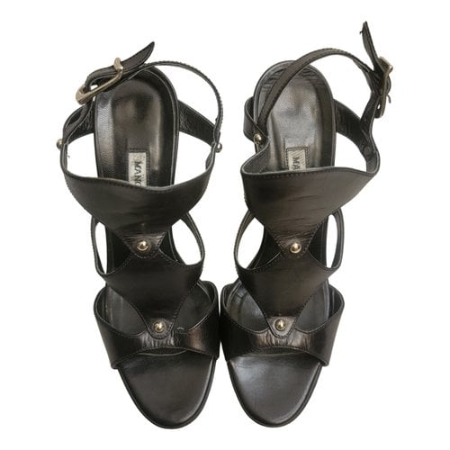 Pre-owned Manolo Blahnik Leather Sandal In Black