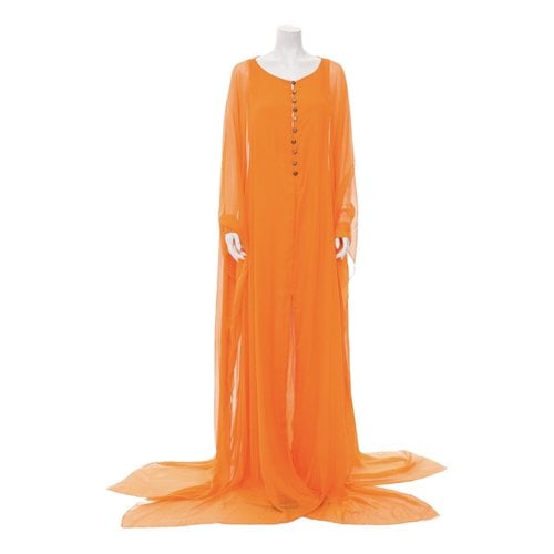 Pre-owned Oscar De La Renta Silk Maxi Dress In Orange