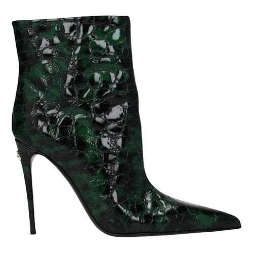 Pre-owned Dolce & Gabbana Patent Leather Ankle Boots In Green
