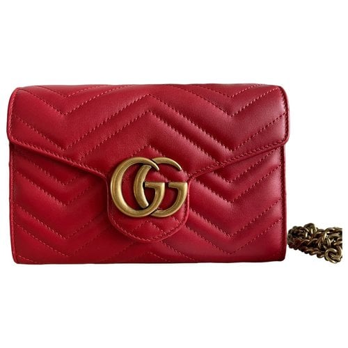Pre-owned Gucci Gg Marmont Chain Leather Crossbody Bag In Red