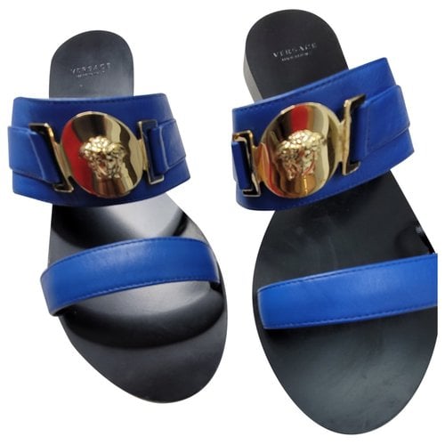 Pre-owned Versace Leather Mules In Blue