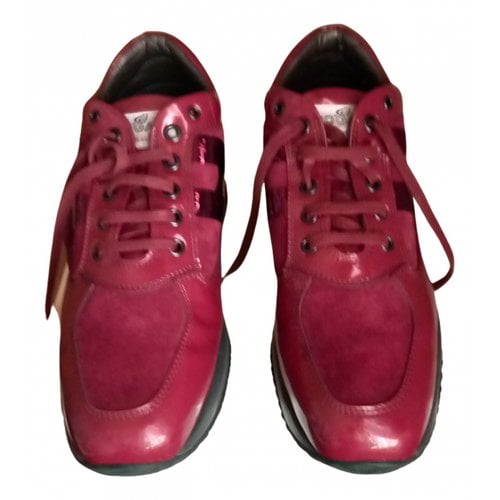 Pre-owned Hogan Patent Leather Trainers In Burgundy