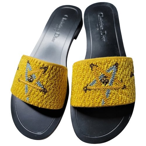 Pre-owned Dior Leather Mules In Yellow