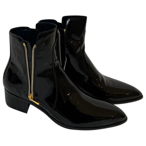 Pre-owned Balmain Patent Leather Ankle Boots In Black