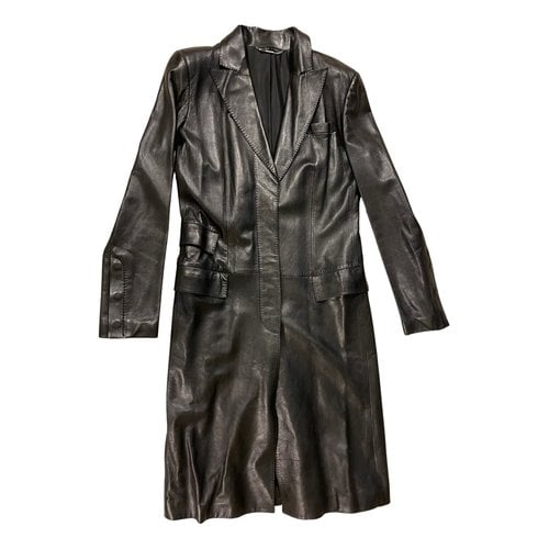 Pre-owned Gucci Leather Coat In Black