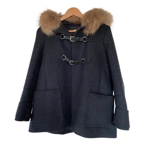 Pre-owned Maje Wool Coat In Navy