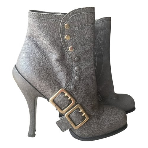 Pre-owned Dior Leather Ankle Boots In Grey