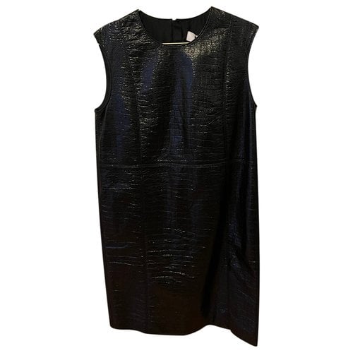 Pre-owned Msgm Vegan Leather Mid-length Dress In Black
