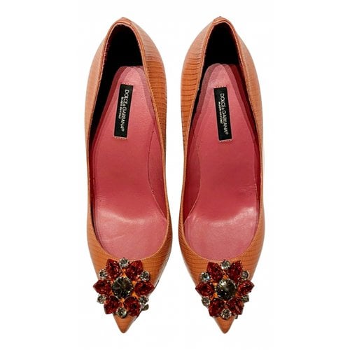 Pre-owned Dolce & Gabbana Taormina Leather Heels In Orange