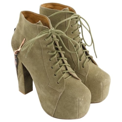 Pre-owned Jeffrey Campbell Velvet Ankle Boots In Khaki