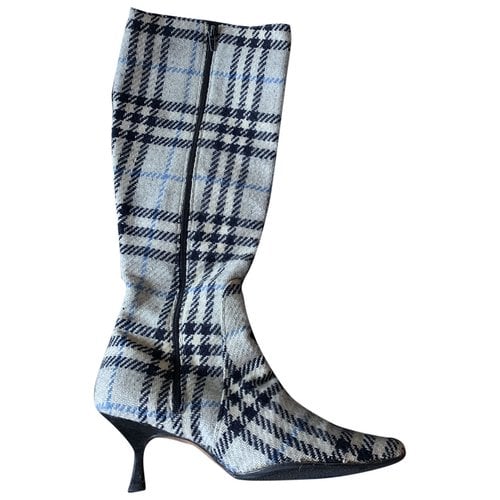 Pre-owned Burberry Tweed Ankle Boots In Grey