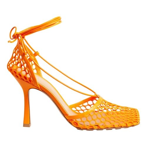 Pre-owned Bottega Veneta Stretch Cloth Sandal In Orange