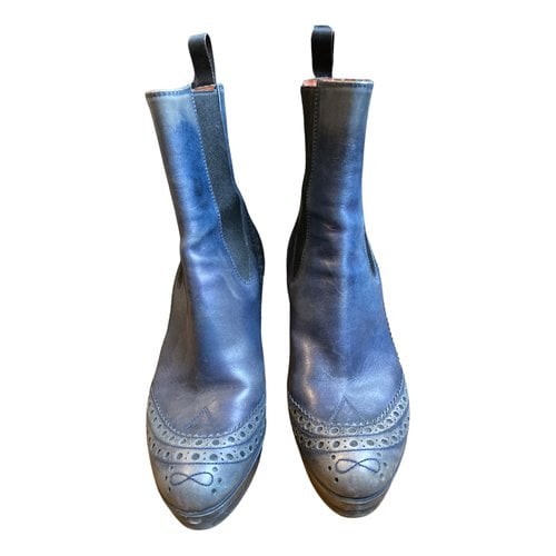 Pre-owned Santoni Leather Ankle Boots In Blue