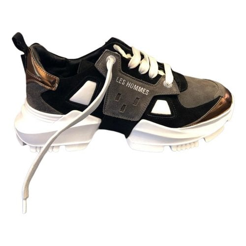 Pre-owned Les Hommes Leather Low Trainers In Black