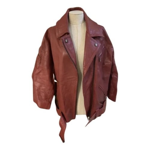 Pre-owned Marni Leather Jacket In Burgundy