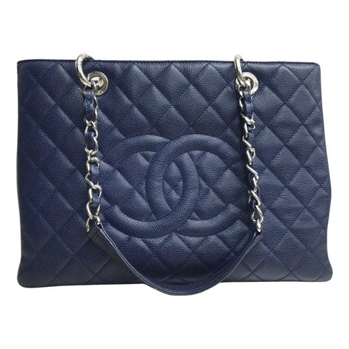 Pre-owned Chanel Grand Shopping Leather Tote In Navy