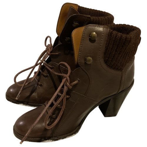 Pre-owned Ralph Lauren Leather Lace Up Boots In Brown