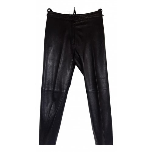 Pre-owned Kenzo Leather Straight Pants In Black