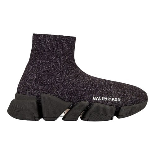 Pre-owned Balenciaga Speed Glitter Trainers In Black