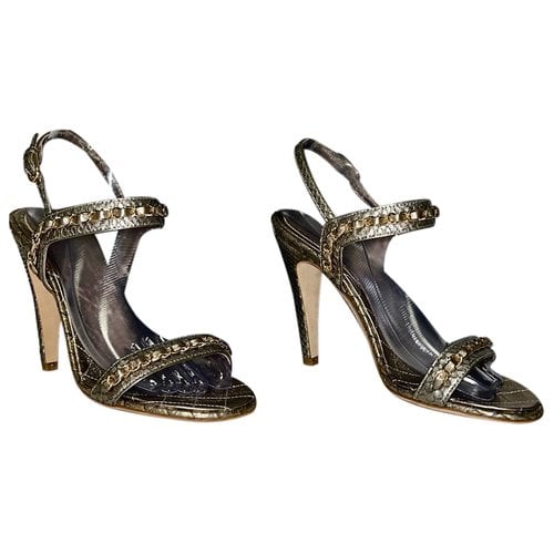 Pre-owned Chanel Python Sandal In Gold