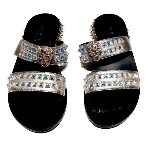 Pre-owned Philipp Plein Leather Sandals In Silver
