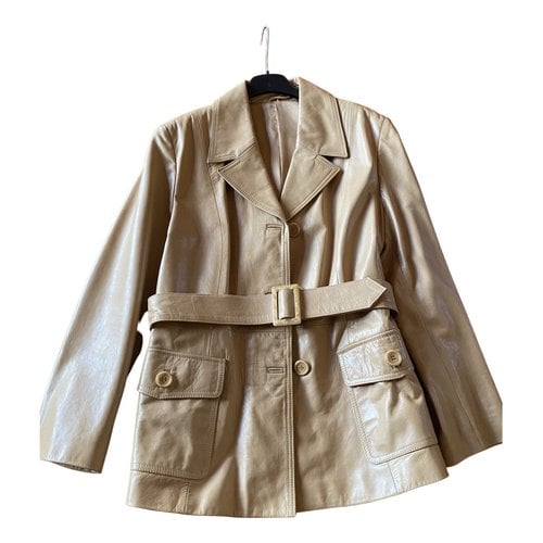 Pre-owned Pollini Leather Jacket In Beige