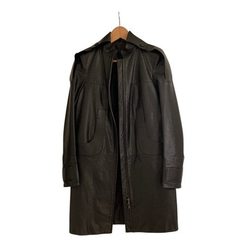 Pre-owned Versace Leather Coat In Black