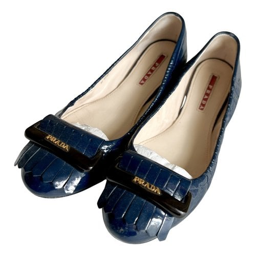 Pre-owned Prada Patent Leather Ballet Flats In Navy