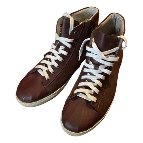 Pre-owned Alexander Mcqueen Leather High Trainers In Burgundy