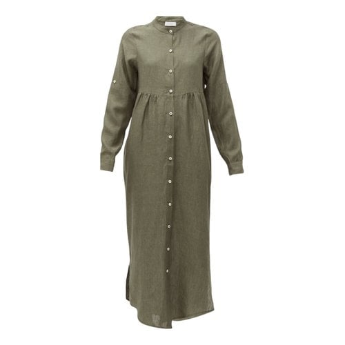 Pre-owned Gioia Linen Mid-length Dress In Green