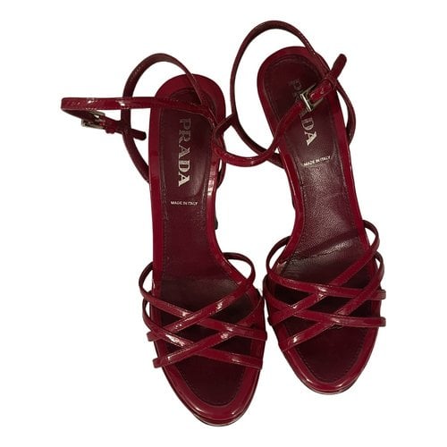 Pre-owned Prada Patent Leather Sandal In Burgundy