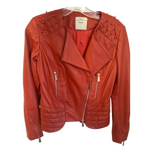 Pre-owned Pinko Leather Jacket In Red
