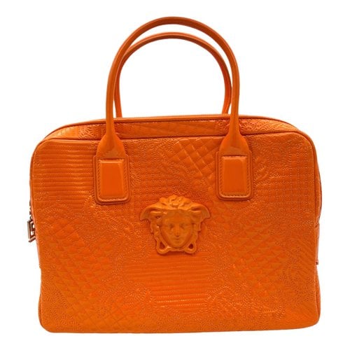 Pre-owned Versace Patent Leather Bowling Bag In Orange