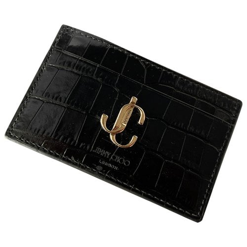 Pre-owned Jimmy Choo Leather Card Wallet In Black
