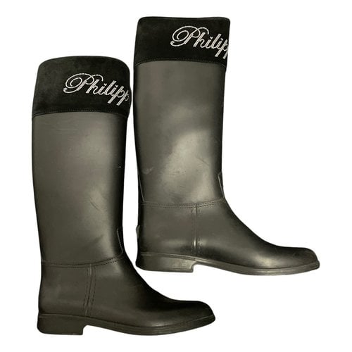 Pre-owned Philipp Plein Wellington Boots In Black