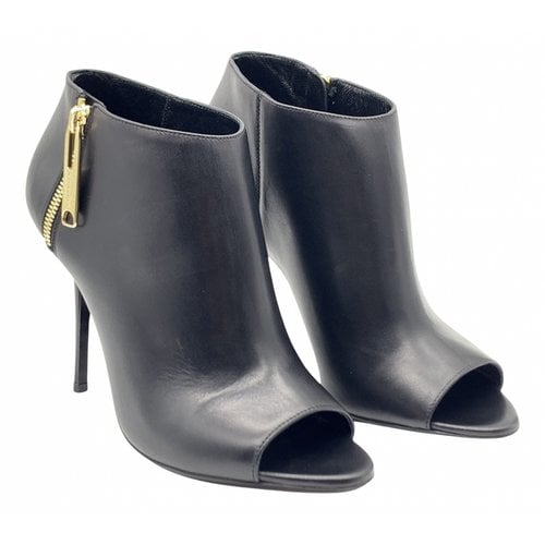 Pre-owned Burberry Leather Open Toe Boots In Black