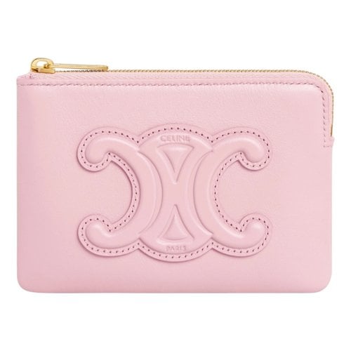 Pre-owned Celine Triomphe Leather Wallet In Pink