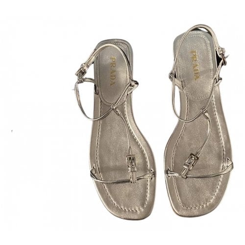 Pre-owned Prada Leather Sandals In Silver