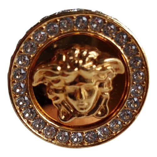 Pre-owned Versace Medusa Crystal Ring In Gold