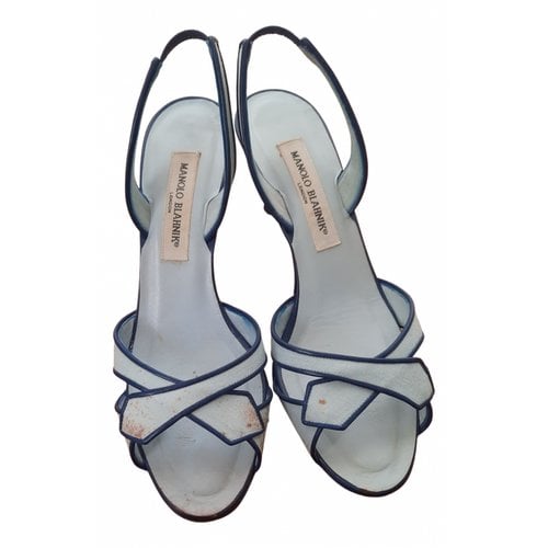 Pre-owned Manolo Blahnik Cloth Sandals In Blue