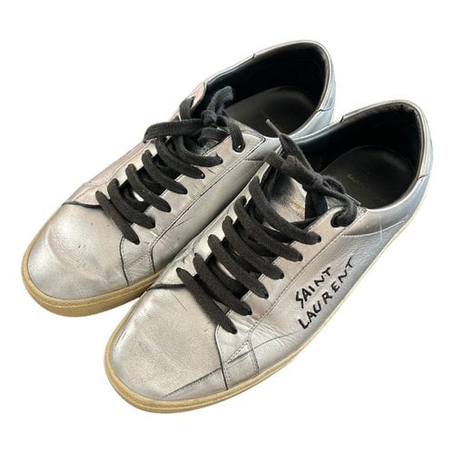Pre-owned Saint Laurent Court Leather Low Trainers In Silver