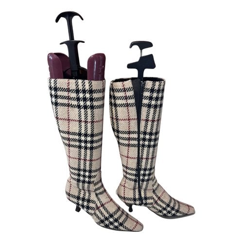 Pre-owned Burberry Tweed Boots In Beige