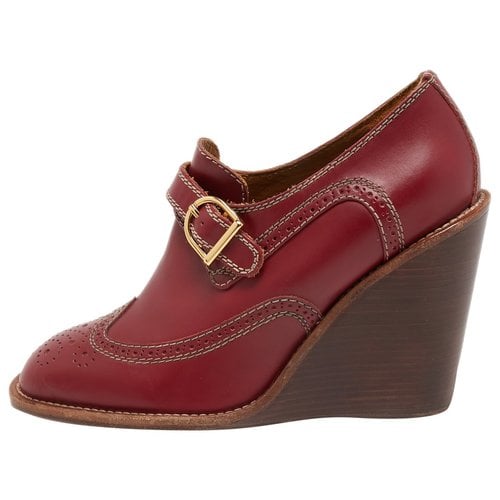 Pre-owned See By Chloé Leather Flats In Burgundy