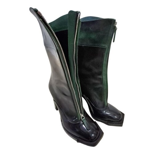 Pre-owned Alexander Mcqueen Patent Leather Cowboy Boots In Green