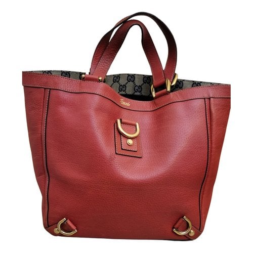 Pre-owned Gucci Abbey Leather Tote In Red