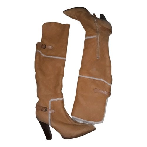 Pre-owned Casadei Leather Snow Boots In Camel